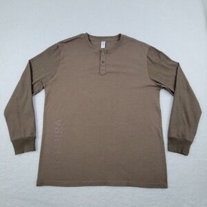 Doterra Henley Shirt Brown Mens Large L Long Sleeve Polyester‎ Viscose Blend